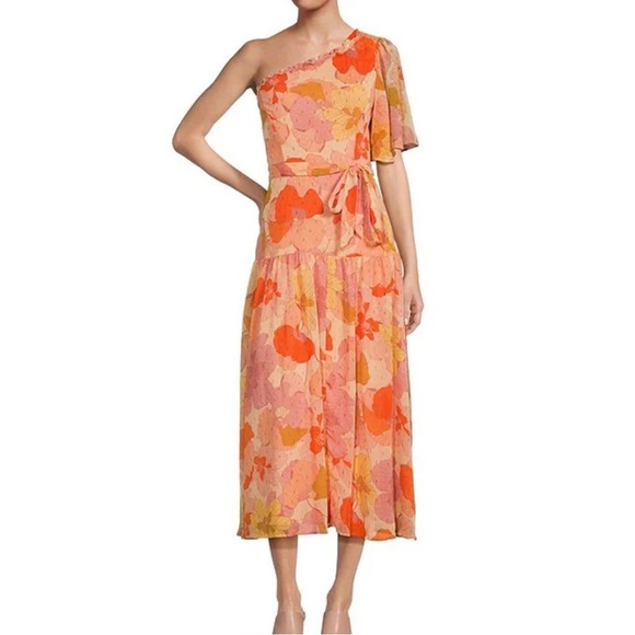 Taylor One Shoulder Floral MIDI Dress NEW - Picture 1 of 9